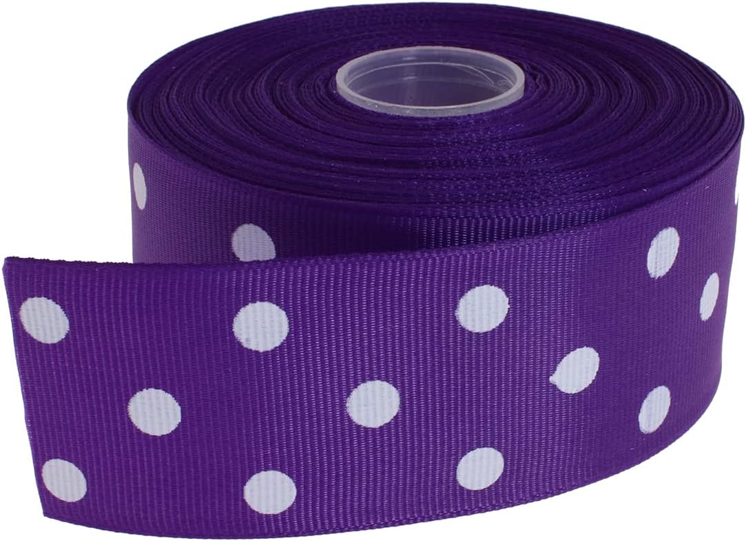 Polka Dot Grosgrain Ribbon 25 Yard Each Roll 100% Polyester (1/1-2", Purple) - Crafty Corner