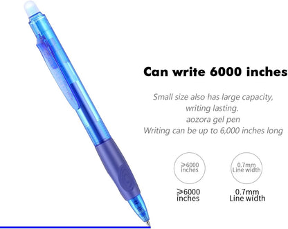 Aozora Erasable Pens Click Fine Point 0.7 mm Retractable Erasable Gel Pens for Completing Sudoku and Crossword Puzzles 12 Pack (Blue)