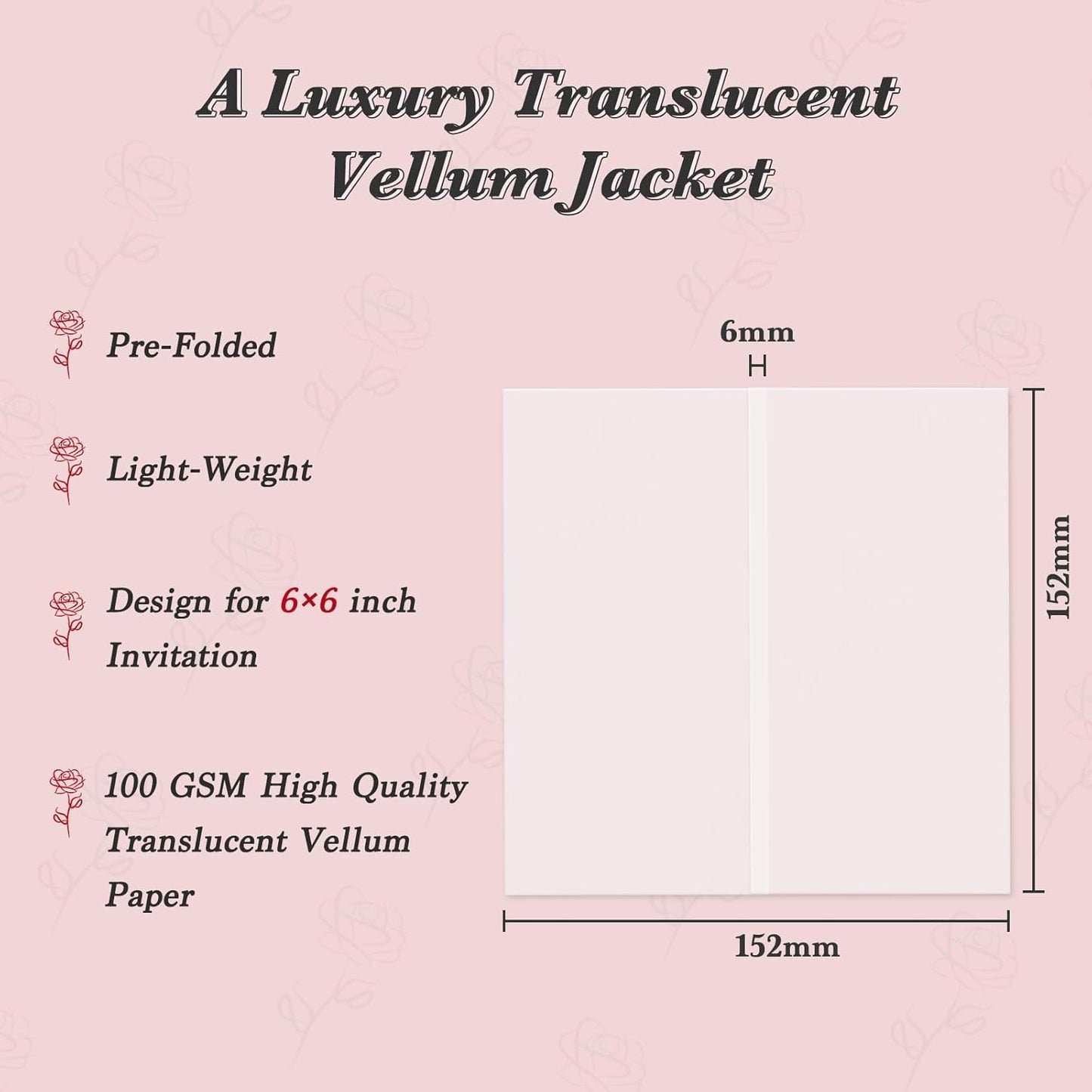 120 Pack Pre-Folded Vellum Jackets for 6x6 Invitations, Translucent Vellum Paper 6x6 Jackets, 100GSM Wedding Invitations Wraps, Envelope Liners for Birthdays, Baby Showers