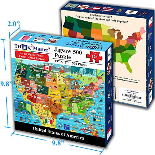 Colorful United States Map 500 Pieces with Large Pieces Jigsaw Puzzle for 13+