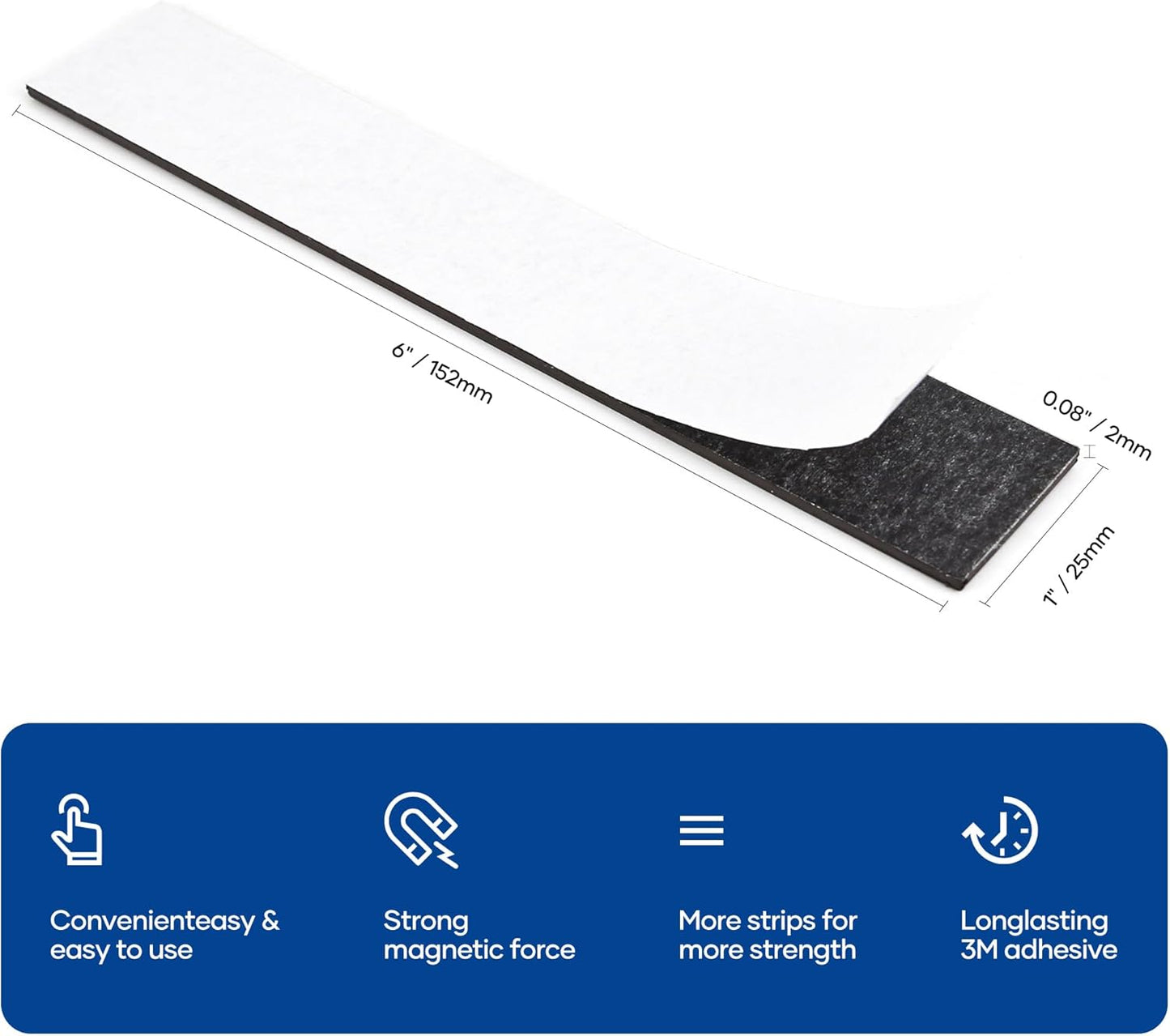 Rammos Magnetic Strips with Adhesive Backing 6 Pack(Each 6 inches x 1 inch) Extra Strong and Heavy Duty Adhesive Magnetic Strips for Tools, Knifes, and Crafts