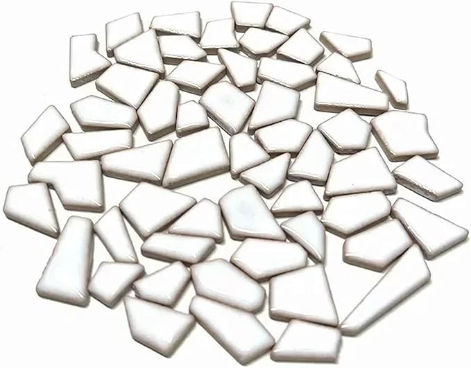 Mosaic Tiles 200g/7.05oz(Approx. 155-170pcs) Porcelain Mosaic Tiles 1-2.5cm 0.4mm Thickness Ceramic Mosaic Stones DIY Mosaic Craft Material(White)