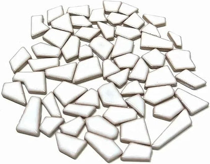 Mosaic Tiles 200g/7.05oz(Approx. 155-170pcs) Porcelain Mosaic Tiles 1-2.5cm 0.4mm Thickness Ceramic Mosaic Stones DIY Mosaic Craft Material(White)