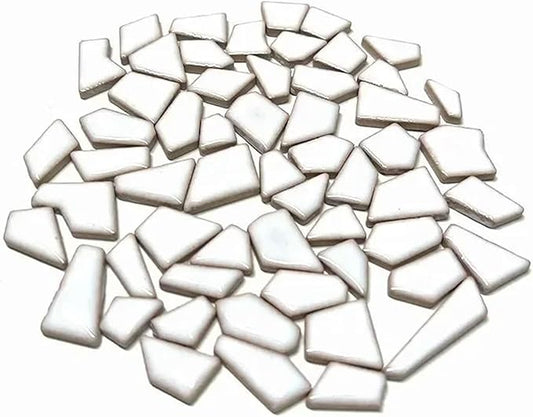 Mosaic Tiles 200g/7.05oz(Approx. 155-170pcs) Porcelain Mosaic Tiles 1-2.5cm 0.4mm Thickness Ceramic Mosaic Stones DIY Mosaic Craft Material(White)