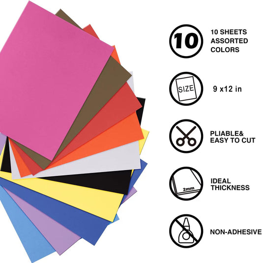 MEARCOOH Foam Sheets Crafts 9x12 Inch 10 Colors 2mm Eva Color Craft Foam Paper for Crafts Project Preschoolers Classroom Scrapbooking DIY Cosplay(10 Sheets) - Crafty Corner