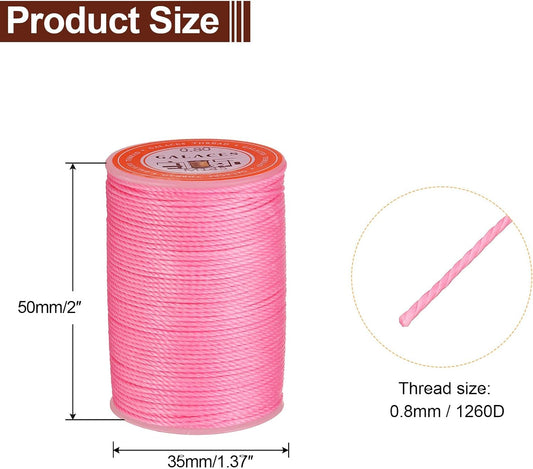 uxcell Round Leather Sewing Waxed Thread, 55m / 60 Yards Polyester Wax String, 0.80mm Wax Stitching Cord for Leather Crafts, Bookbinding, Bracelets Braided, Rose, 2pcs