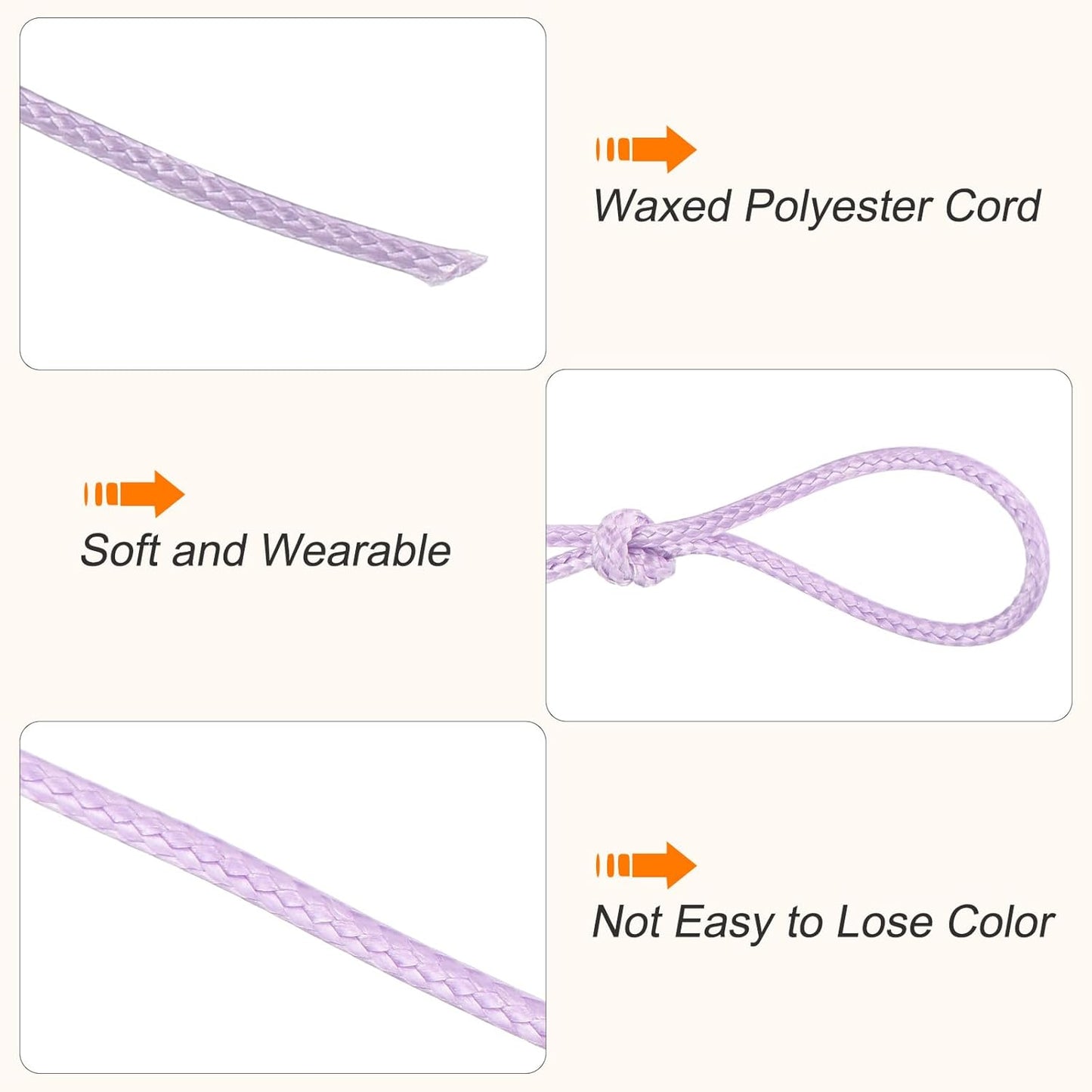 MECCANIXITY Waxed Cord 3mm Waxed Polyester Cord 44 Yard Wax String for Bracelet Making, Necklaces, Beading, Jewelry Making and DIY Crafts(Light Purple)