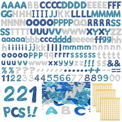 221 Pcs Blue Glitter Bulletin Board Letters for School Chalkboard (225 Count)