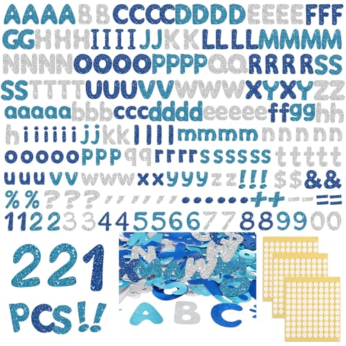 221 Pcs Blue Glitter Bulletin Board Letters for School Chalkboard (225 Count)
