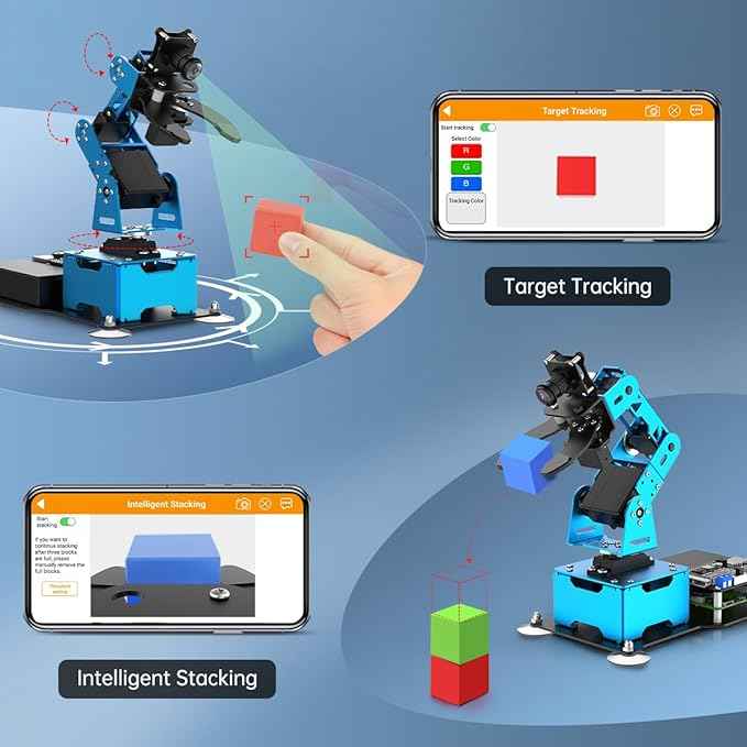 Robotic Arm for Raspberry 5 4B Robot Kit Open Source Programming AI Vision 5DOF/Axis Robot Arm, Coding Smart Robot Learning for Teens Adults, RPi Board Not Included