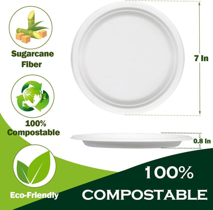 White Paper Plates 7 Inch (Round,150 Count) Heavy Duty Disposable Dinner Plates Bulk, Small Compostable Dessert Dishes for Party, BBQ and Gathering, Microwave-Safe/Sturdy/Leak Resistant