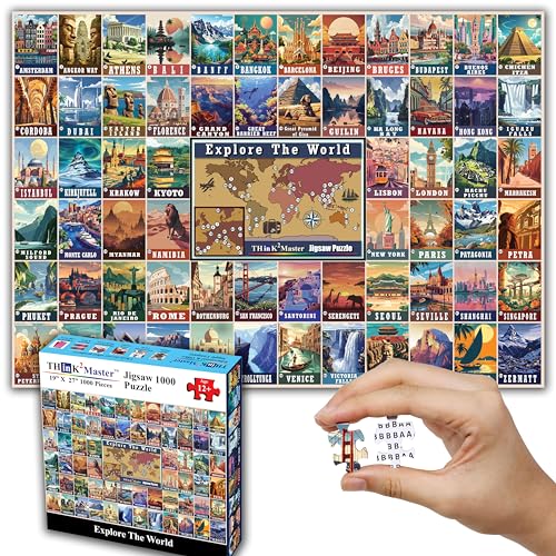 Colorful Vintage World Travel Poster 1000 Pieces Large Format Jigsaw Puzzle for 13+