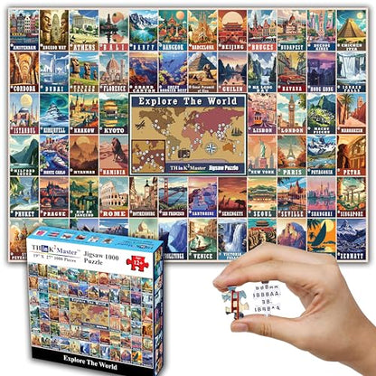 Colorful Vintage World Travel Poster 1000 Pieces Large Format Jigsaw Puzzle for 13+
