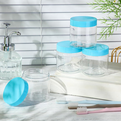 SATINIOR 12 Pack 12 oz Plastic Container Jars with Lids Round Clear Travel Cosmetic Container Slime Jars for Toiletries, Lotion, Cream, Ointments, Makeup, Rhinestone, Samples, Kitchen Storage(Blue)