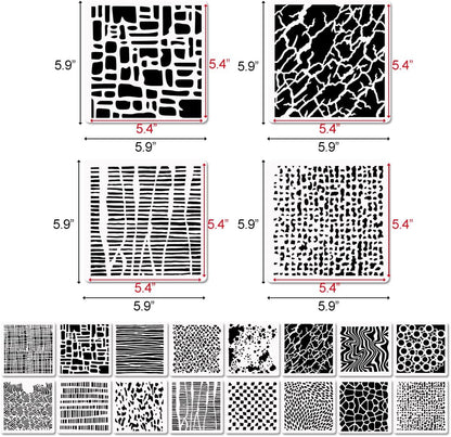 16 Pcs Layering Stencils for Painting, 6"x6" Mixed Texture Bubble Dot Waves Stone Crackle Splatter Geometric Stencils for Painting on Card Canvas, Mix Media Spray Paint Templates