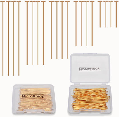 100pcs 18K Gold Filled Flat Head Pins Non Tarnish Craft Earring Bracelet Jewelry Making Accessories Supplies (70mm (2.75in), Gold-Flat Head Pin) - Crafty Corner