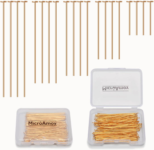 260pcs 18K Gold Filled Flat Head Pins Non Tarnish Craft Earring Bracelet Jewelry Making Accessories Supplies (20mm (0.78in, Gold-Flat Head Pin) - Crafty Corner