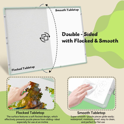 1500 Pieces Puzzle Board 3-in-1 Double-Sided & Rotating & Tilting, Plastic Puzzle Table with Sorting Boxes and PVC Cover, Portable Lazy Susan Jigsaw Puzzle Board for Adults, Gray Green
