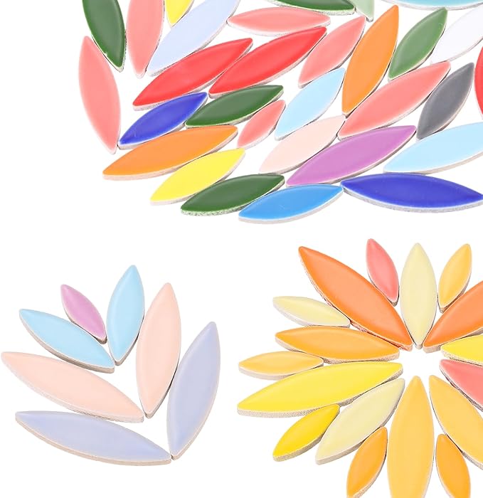 uxcell Ceramic Mosaic Tile, About 200g Teardrop Leaf Tile Mosaic Block for Handicrafts Artwork, Ginger