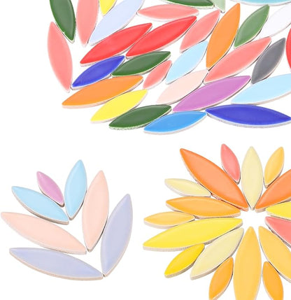 uxcell Ceramic Mosaic Tile, About 200g Teardrop Leaf Tile Mosaic Block for Handicrafts Artwork, White