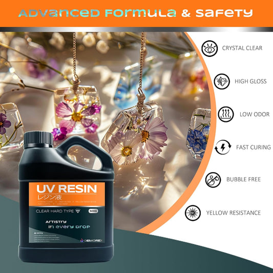 UV Resin 500g, Upgrade UV Resin Kit, Low Odor Crystal Clear Epoxy, Fast Cure Resin for Jewelry Making, Molds, DIY Craft Decoration, Bonding, Casting and Coating