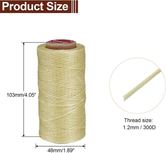 uxcell Flat Leather Sewing Waxed Thread, 140m / 153 Yards Polyester Wax String, 300D Wax Stitching Cord for Leather Crafts, Bookbinding, Bracelets Braided, Apricot