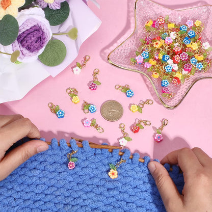 80Pcs Flower Stitch Markers Charms Handmade Polymer Clay Pendant Decorations Alloy Lobster Claw Clasps Charms Knitting Crochet Notions Clip On for Weaving Sewing Bag Ornaments