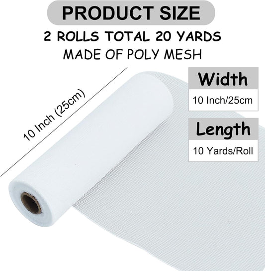 TONIFUL 2 Rolls 10 Inch White Decorative Mesh Ribbbon Rolls, Fabric Mesh for Mesh Wreath Supplies, Front Door Wreath Crafts Tree Decor Christmas NewYears Halloween Decoration (10 yds/roll) - Crafty Corner