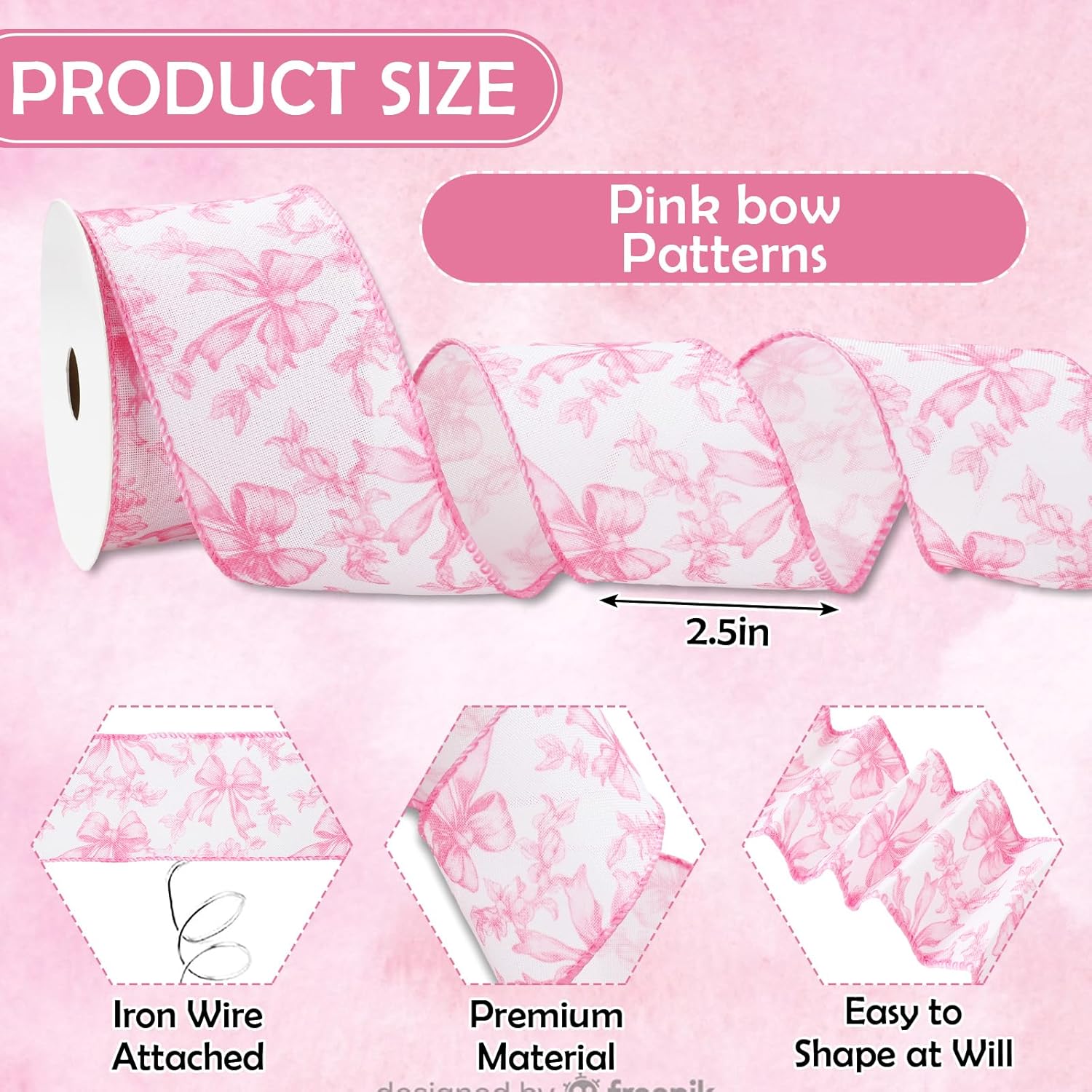 Pink Floral Bow Wired Edge Ribbon Chinoiserie Flower Bowknot Fabric Ribbon for DIY Crafts Wreath Bow Making Supplies, 12 Yard - Crafty Corner