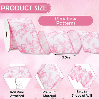 Pink Floral Bow Wired Edge Ribbon Chinoiserie Flower Bowknot Fabric Ribbon for DIY Crafts Wreath Bow Making Supplies, 12 Yard - Crafty Corner