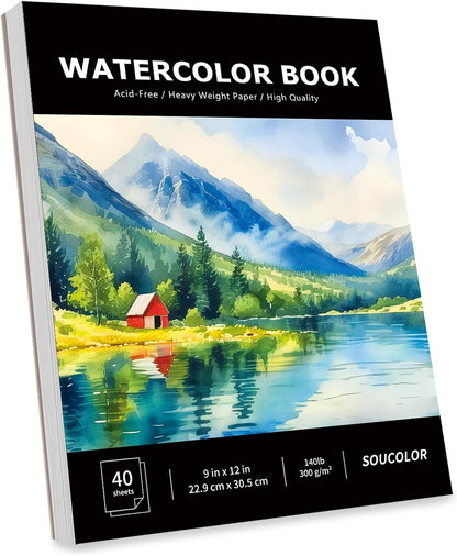 Soucolor Watercolor Paper Pad, 9"x12" Water Color Paper, 140lb/300gsm 40 Sheets Artist Painting Drawing Paper Book, Art Supplies for Adults Kids, Watercolor Paint Set, Sketchbook, Journal, Notebook - Crafty Corner