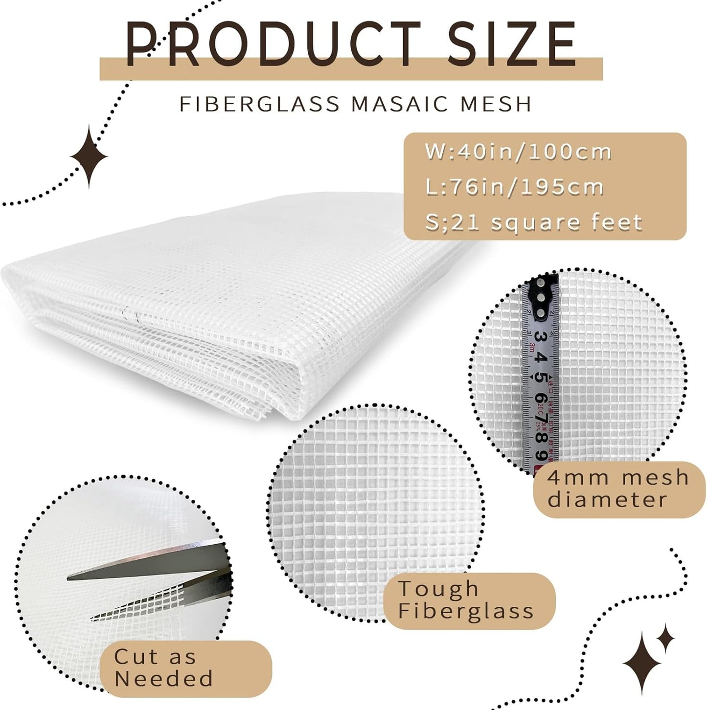 40" X 76" Mosaic Mesh for Back Mounted Tile 21 Square Feet Fiberglass Mosaic Mesh Backing Boast for Tile Installation Supplies Tools