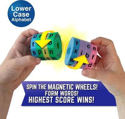 Geospace Read Spin Education Game for Kids – A Handheld Magnetic Spelling Game with Storage Pouch (Lower Case Letters)