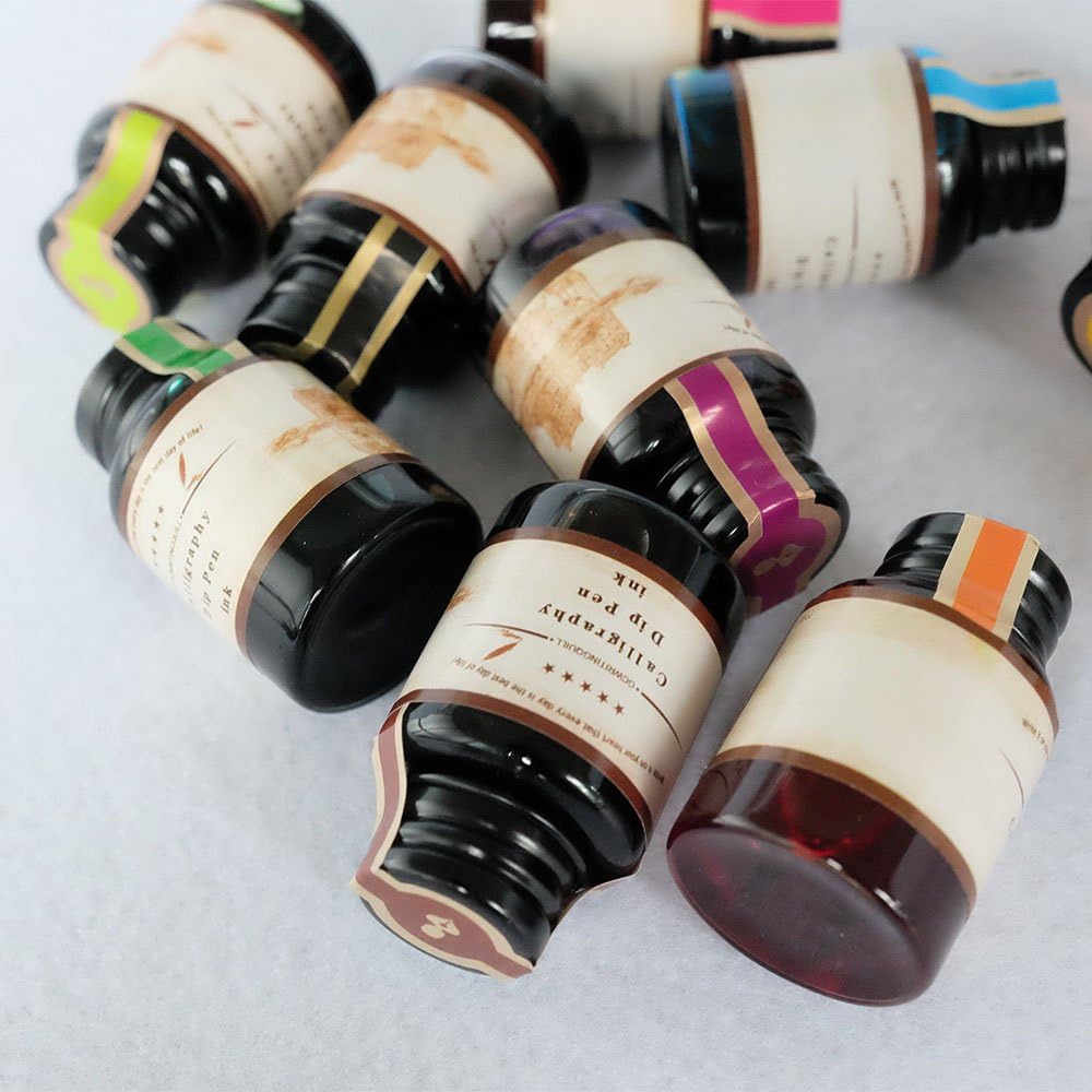 GC QUILL Dip Pen Ink, 10 Colors Fountain Dip Pen Ink Set Non-Carbon Drawing Writing Art Craft Dip Inks Bottles, 20cc Bottle 10 Colors Set LL-710 - Crafty Corner