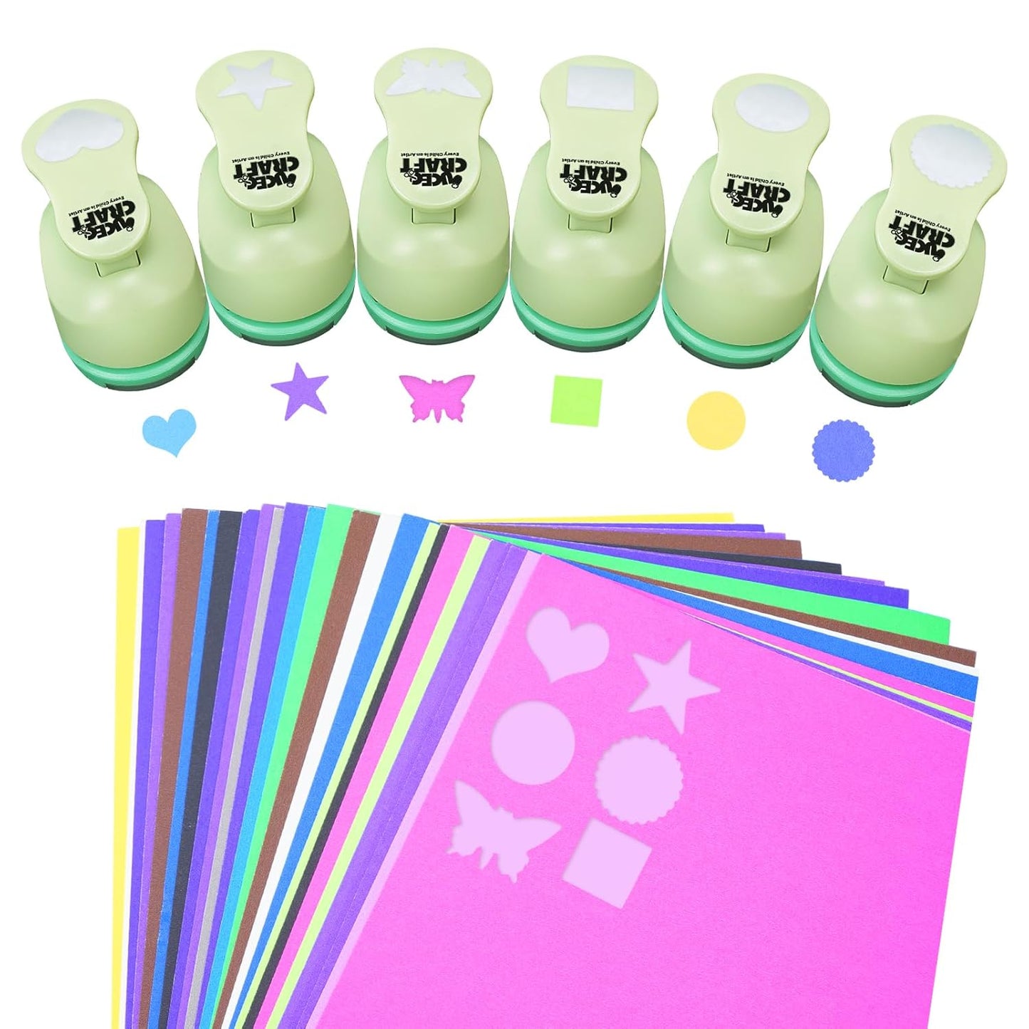 UCEC Hole Punch 1 Inch Craft Hole Punch Shapes, 36 Pieces Hole Puncher for Crafts Set with Craft Paper Cardstock, Mix Shape Designs Hole Puncher for Kids for Crafting Scrapbooking - Crafty Corner