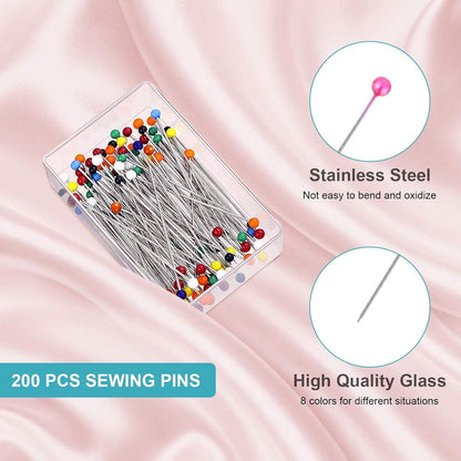 ICNOW Sewing Kit - 216 Pcs, 2 Magnetic Wrist Pincushions, 200 Straight Pins, 10 Clips, 2 Seam Rippers, 1 Scissor