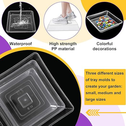 7Pcs Stepping Stone Kit Square Concrete Mold 3 Size DIY Craft Handmade Stepping Stone Garden Markers Kit Include Mosaic Tiles Carving Tools Gloves and Letter Mold