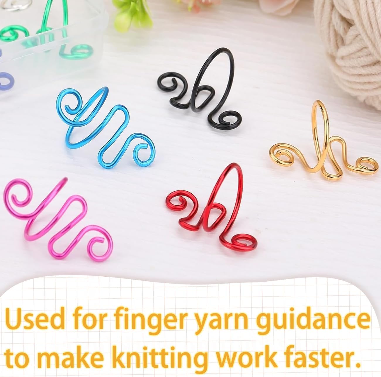 Hand Crochet Tension Rings Set, 4Pcs Crochet Ring + 60Pcs Stitch Markers, Adjustable Crochet Finger Guard, Yarn Tension Control Rings for Hand Crocheters Knitters, Moms (Multicolor)