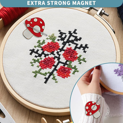 Magnetic Needle Minder Magnet Embroidery Accessories and Supplies Embroidery Needle Holder Cross Stitch Holder Needlework Supplies (Cardinal) (Mushroom)