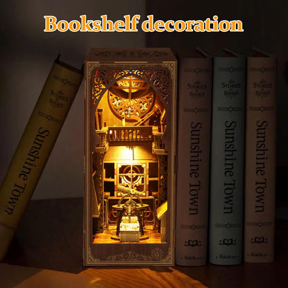 Book Nook Kit for Adult - THRIVINGIVAN DIY Miniature Model Build Dollhouse Kit 3D Wooden Puzzle with Sensor Led Light for Bookshelf Bookend Insert Decor Adults Teen Crafts