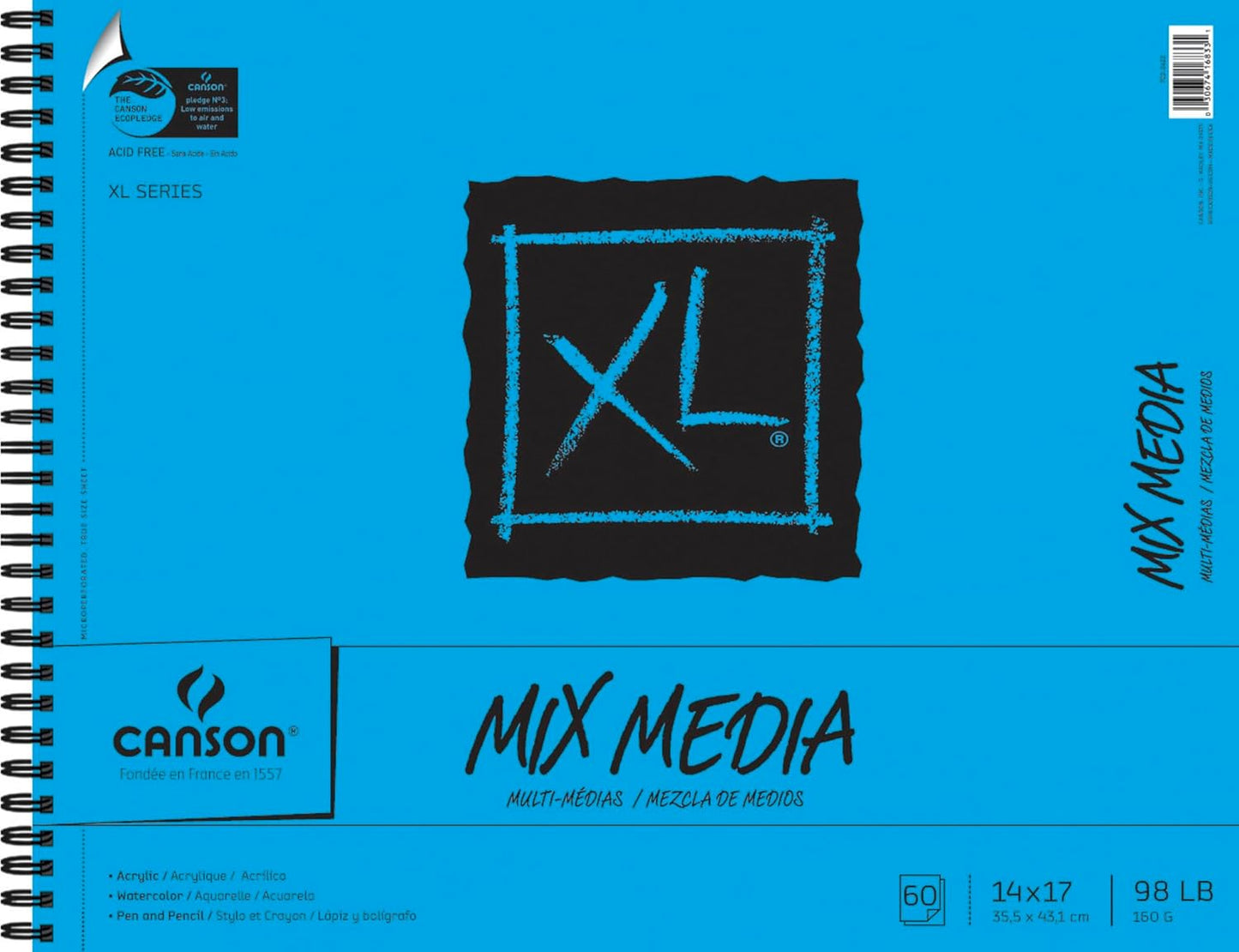 Canson XL Series Mixed Media Pad, Side Wire, 14x17 inches, 60 Sheets – Heavyweight Art Paper for Watercolor, Gouache, Marker, Painting, Drawing, Sketching - Crafty Corner