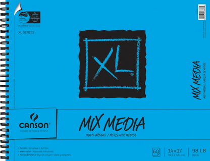 Canson XL Series Mixed Media Pad, Side Wire, 14x17 inches, 60 Sheets – Heavyweight Art Paper for Watercolor, Gouache, Marker, Painting, Drawing, Sketching - Crafty Corner