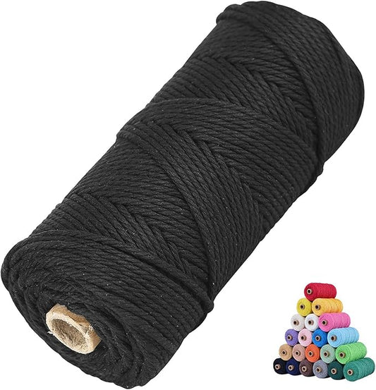 Macrame Cotton Cord 3mm x 109Yards,Black Natural Macrame Rope, Perfect Macrame Supplies Cotton Cord for Macrame Plant Hangers DIY Crafts (Black, 3mm*109Yards)