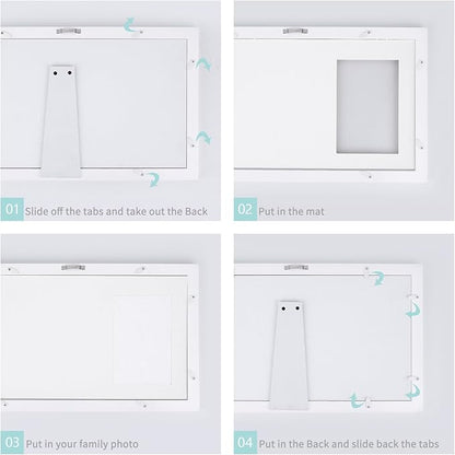 NWK DIY Family Photo + Family Hand/Footprints Kit with 10 X 17inch Elegant White Wood Picture Frame, Non-Toxic Watercolor Paints, Baby Shower Adoption Father's Day Gift for New Mom Dad (with Ink pad)