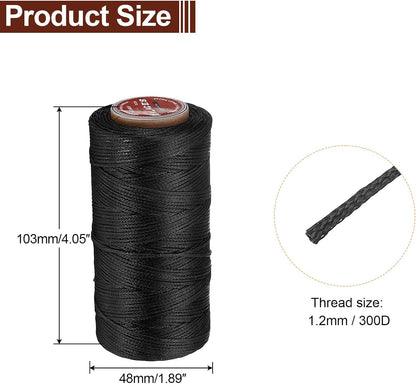 uxcell Flat Leather Sewing Waxed Thread, 140m / 153 Yards Polyester Wax String, 300D Wax Stitching Cord for Leather Crafts, Bookbinding, Bracelets Braided, Black