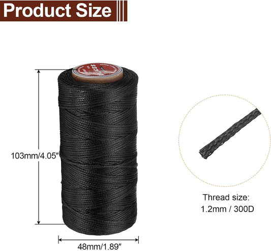 uxcell Flat Leather Sewing Waxed Thread, 140m / 153 Yards Polyester Wax String, 300D Wax Stitching Cord for Leather Crafts, Bookbinding, Bracelets Braided, Black