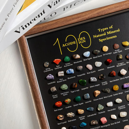 ACODE Natural Mineral Specimen Shadow Box, Geology Collection Case Decoration, Home Decor Wall Art Tabletop Display with Real Rocks Crystals, Gift for Birthday Christmas Housewarming Children's Day