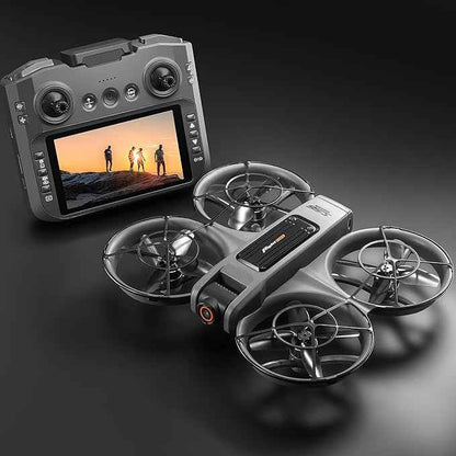 Drone With Large Screen Remote Control (4.92in) , Mini Airplane with Dual Cameras, 2 Batteries, 360° Flips, Full Propeller Guard Protection for Anti-Collision, Brushless Motor, Hovering, Quadcopter with Optical Flow Positioning, RC Helicopter for Adult...
