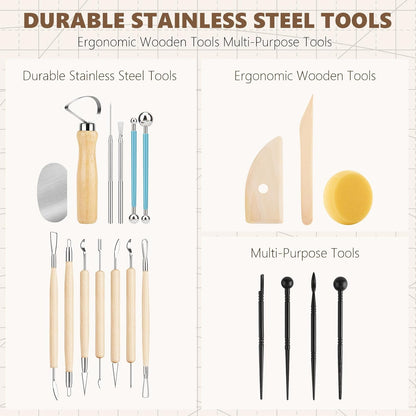 23PCS Clay Tools Sculpting, Ceramic & Pottery Modeling Tool, Ceramics Tools Set, Polymer Tools Kit, Air Dry Clay Tools for Carving, Molding, Pottery Wheel, Crafting Supplies, Pros, Beginners, Adults