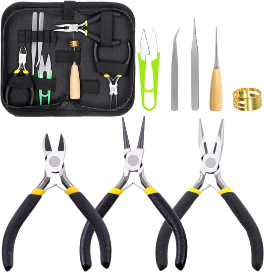 Glarks 8Pcs Jewelry Making Pliers Tools Kit includes Needle Nose Pliers, Wire Cutters, Wooden Awl, Tweezers, thimble ring, U-shape Scissors for Jewelry Making, Repair and Beading - Crafty Corner